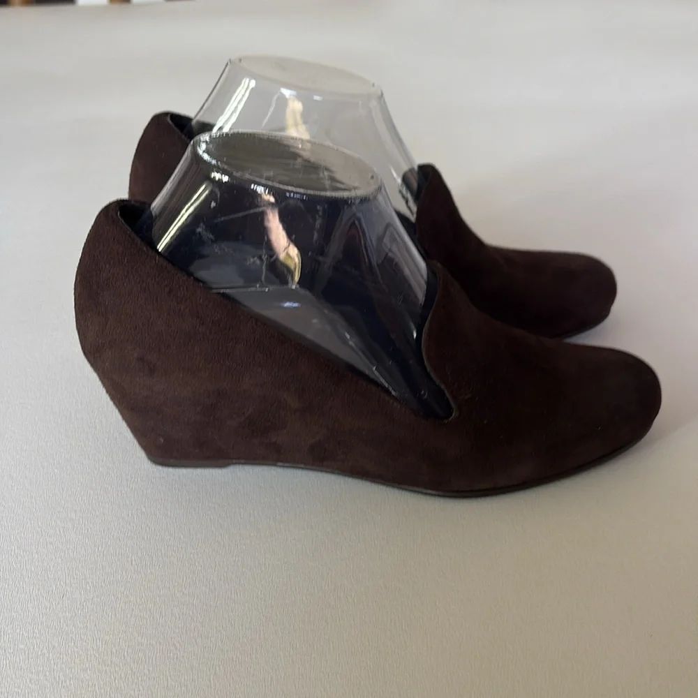 Stuart Weitzman Arise Suede Loafer Wedge Shoes Brown Neutral Minimalist Size 8.5